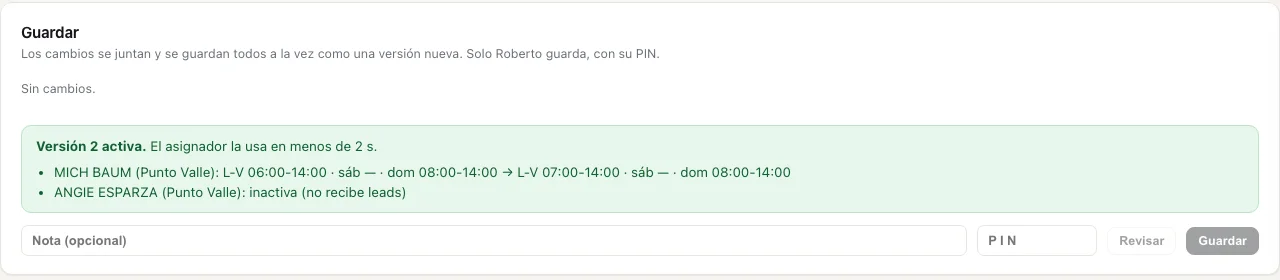 Aviso verde: versión 2 activa